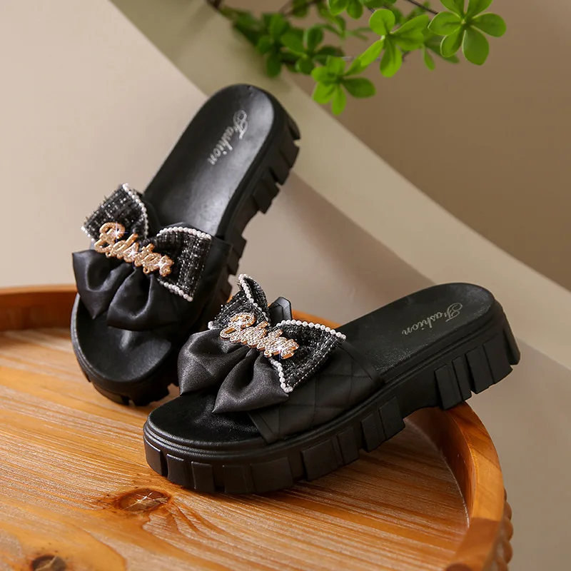 Zomer Slippers Vrouwen Strik Strand Glijbanen Dikker Sandalen Flat Eva Home Schoenen Flip-Flop Mode Casual Sweet Girl Platform Schoenen