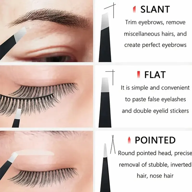 3pcsPremium Stainless Steel Eyebrow Tweezers Set - Precision Sharp Flat/oblique/pointed Tweezers Eyelash Beginner Makeup Tool