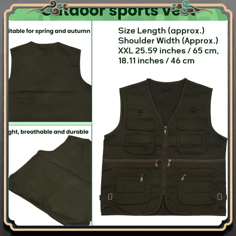Premium Men's Fishing Vest With Multi-Pocket Zip For Photography / Hunting / Travel Outdoor Sport