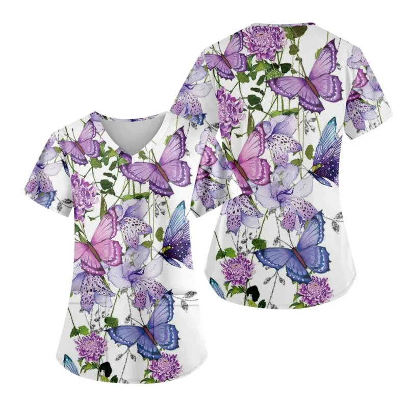 

New printed short sleeved Scrub Top Nurse Uniform Women Hospital Beauty Salon Work Uniforms Nursing Blouse Doctors Surgical suit