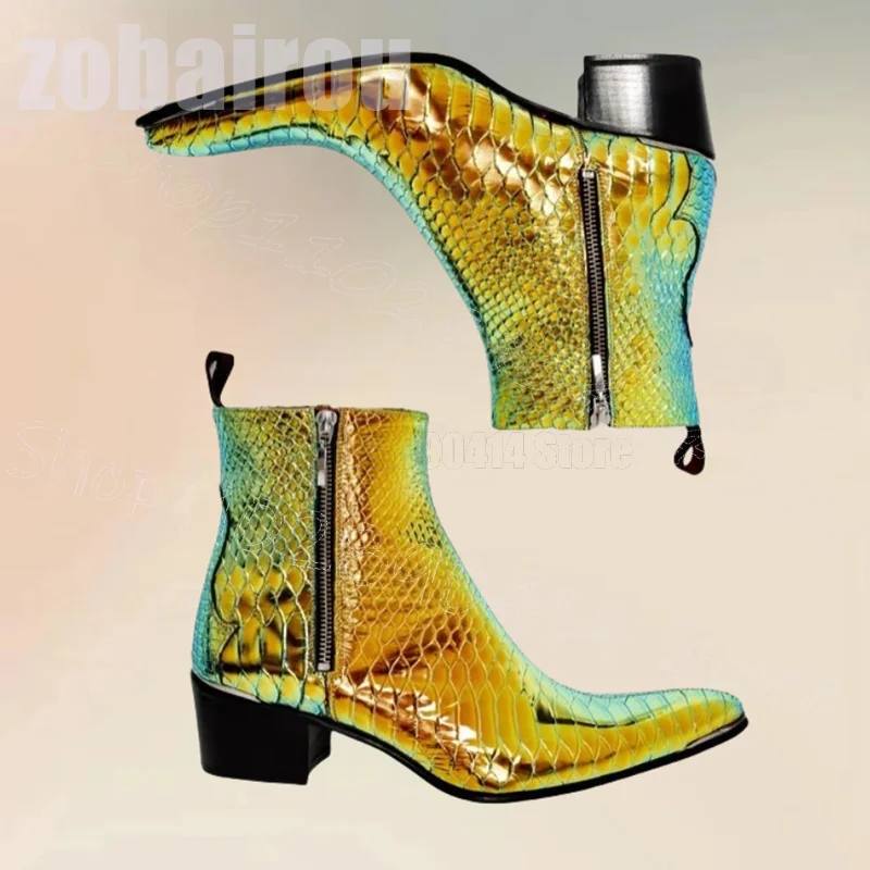 

Gradient Color Alligator Print Pointed Toe Men Boots Fashion Side Zipper Men Shoes Luxury Handmade Party Banquet Men Dress Shoes