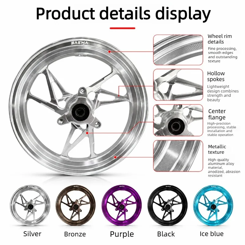 Aftermarket 10x2.15 Aluminium Alloy Rim Wheel 70mm PCD Bolt Spacing Compatible with NIU Ninebot Scooter Moped Motorcycle