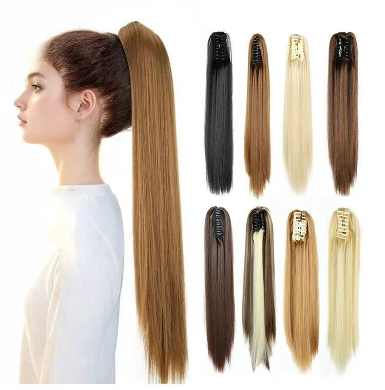 

22-дюймовый парик, хвостик, зажим для когтей, зажим для волос, длинные прямые волосы, высокий хвост, элегантный стиль, на складе, оптовая продажа, натуральные, на каждый день