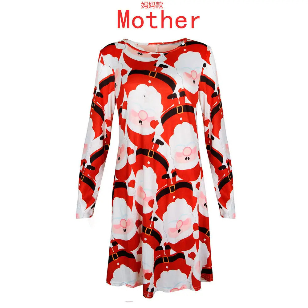 Hot Sale Christmas Parent-Child Cosplay Dress Santa Claus Snowflake Print Long-Sleeved T-Shirt Dress Mother and Daughter Dress