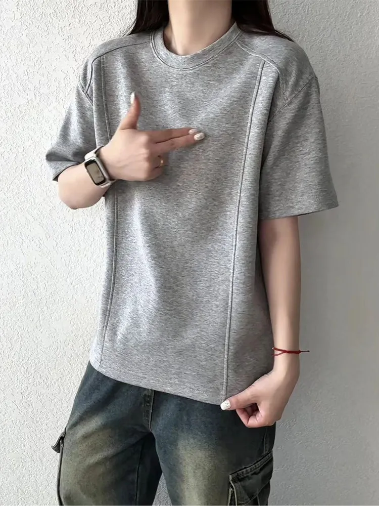 Black Deconstructed Spliced Heavyweight Short Sleeve Men's T-Shirt Summer American Style Half Sleeve Well-Fitting Design Sense