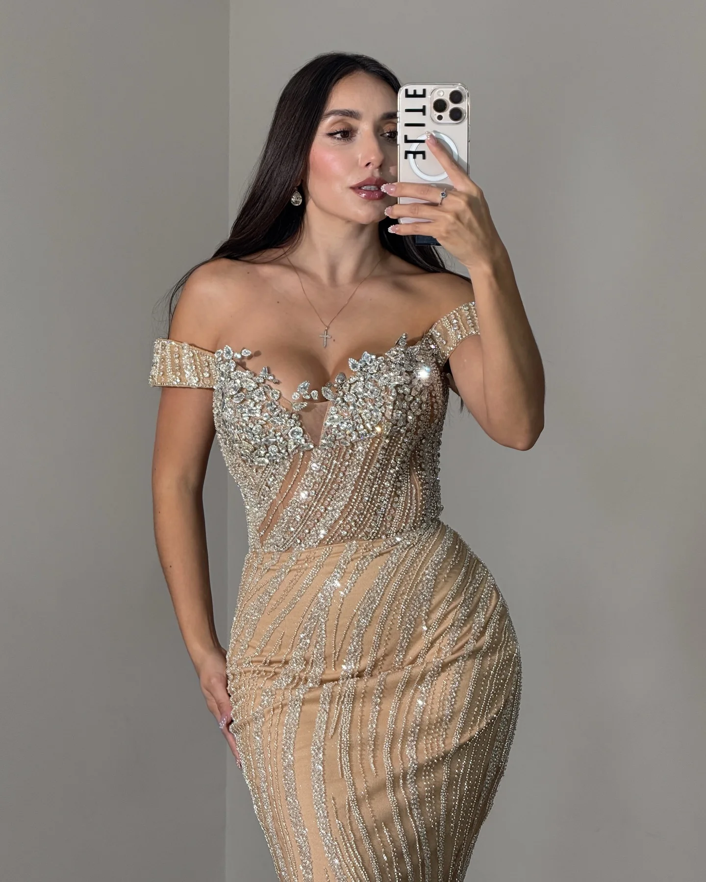 Suknia wieczorowa syrenka na zamówienie, z odkrytymi ramionami, kryształkami, krótkimi rękawami, sukienka na przyjęcie, długa suknia balowa do ziemi.