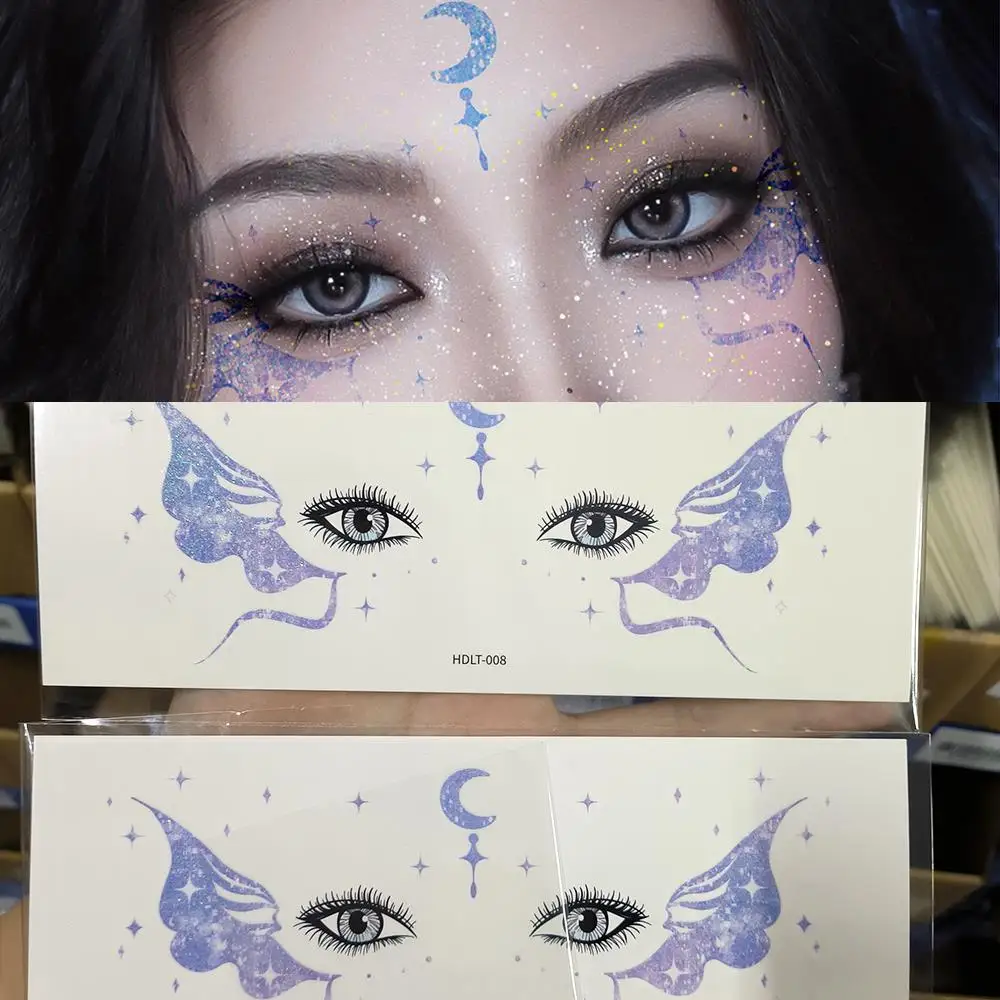 2 قطعة الفراشة الأرجواني والحب ملصقات الوشم المؤقت الفراشات ذاتية اللصق/القلب الوجه الوشم لديكور ماكياج العين الحلو Y2K #5