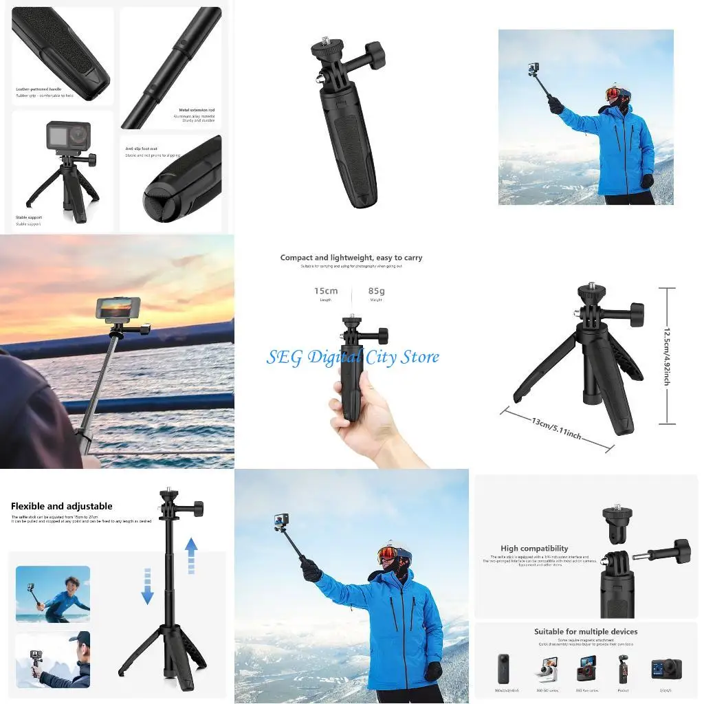

U75B Compactly Aluminum Selfie Tripod With Adjustable Height Length Double Compatibility For Live Stream Travel