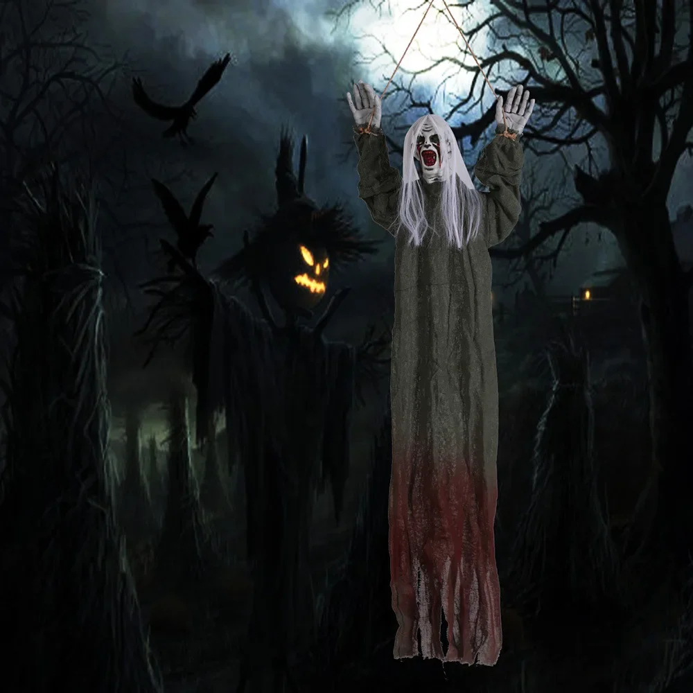 زينة الهالوين معلقة شبح الزحف شبح الشعر الطويل هيكل عظمي منزل مسكون غرفة سرية دعائم رعب مشتركة متحركة 2025