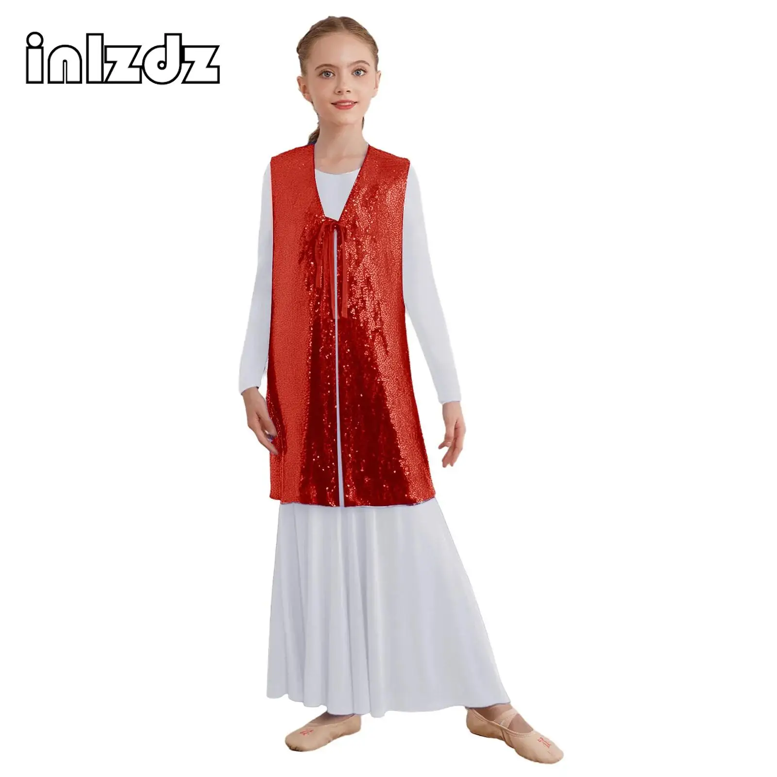 أطفال بنات غنائية العبادة الرقص الزي كم طويل حجر الراين فستان ماكسي مع الترتر تونك لأداء الليتورجي الثناء