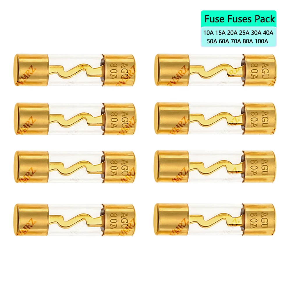 5PCS 10*38 50A 60A 70A 80A 100A Gold Plated Glass AGU Fuse Fuses Pack Car Audio Amp Amplifier 10A 15A 20A 25A 30A 40A  Car Fus
