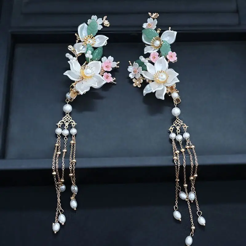 Weibliche Chinesische Stil Hanfu Haar Zubehör für Frauen Mädchen Neue Kopfbedeckungen Quasten Perlen Blumen Haar Clip Kopfschmuck 5 Teile/satz – Detail 6