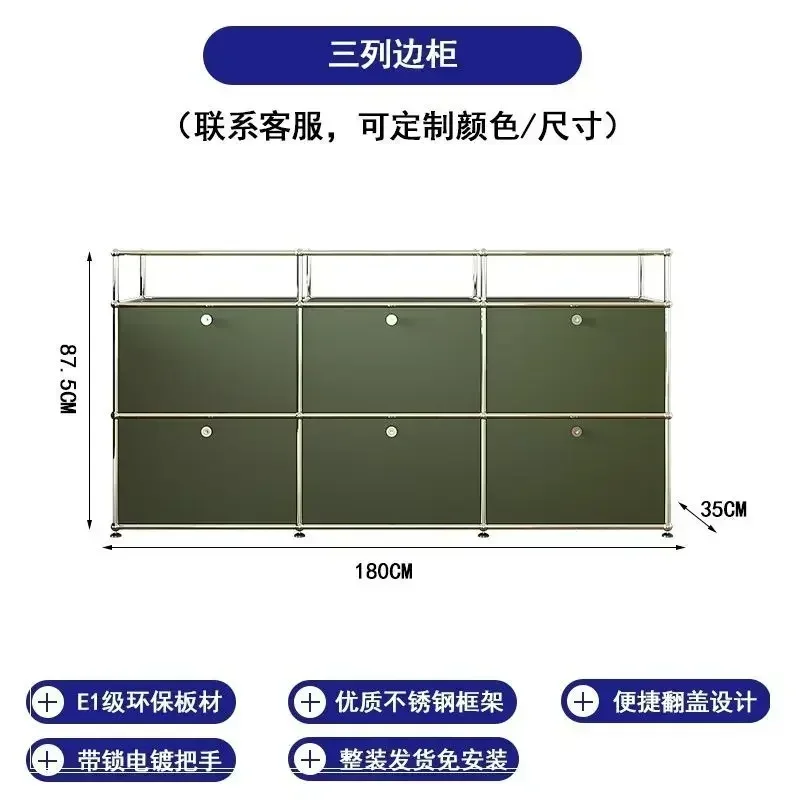 Woonkamer dressoir opbergkasten modulaire combinatie metalen frame voor kantoorladen grote opbergruimte aanpasbaar olijfgroen