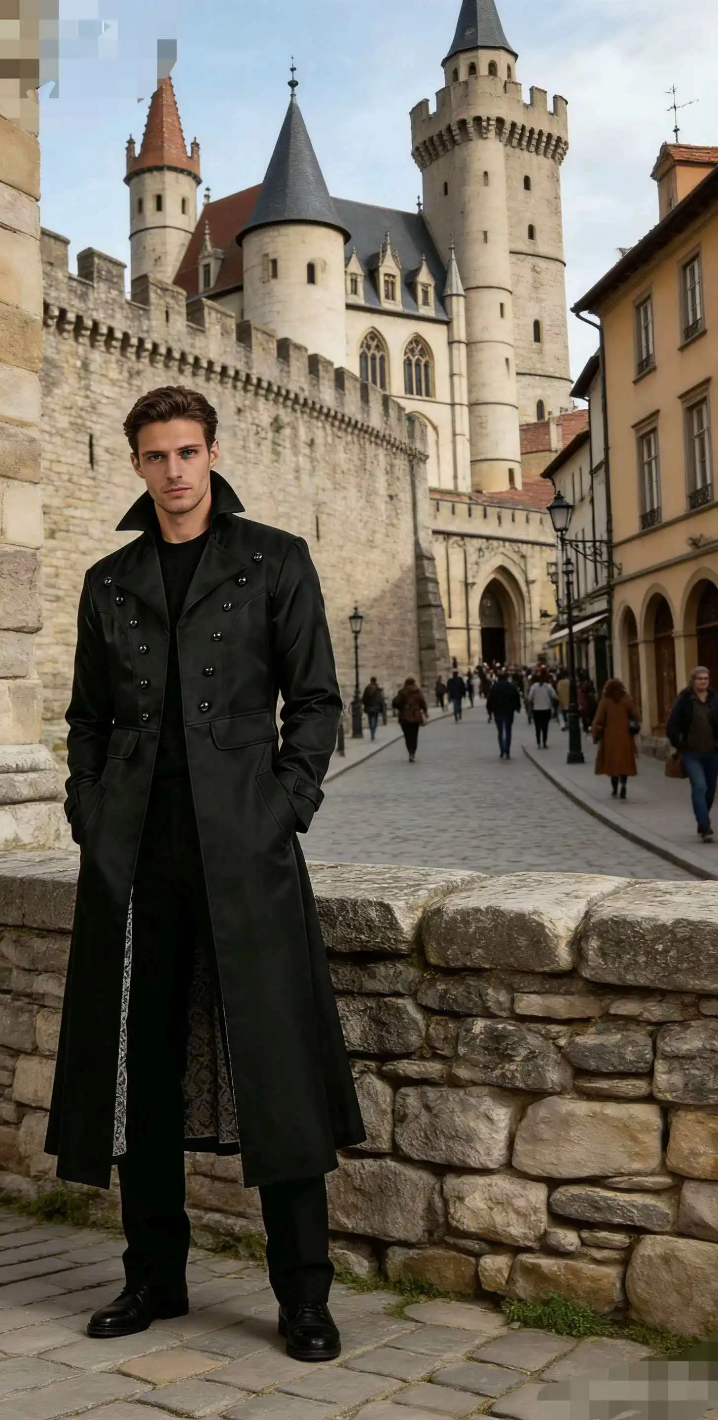 

Halloween Men's Coat Solid Color Fashion Steampunk Retro Stand Up Collar Uniform Medieval Prince Edward Long Coat Cosplay Perfor
