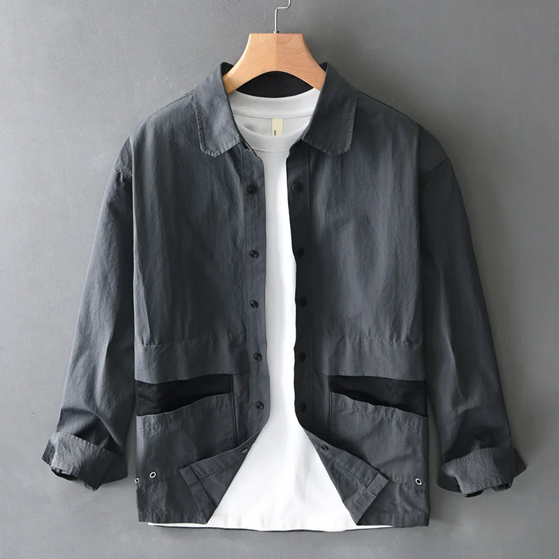 

American fashion brand color patchwork shirt men's loose large size lapel coat spring high-grade casual shirt