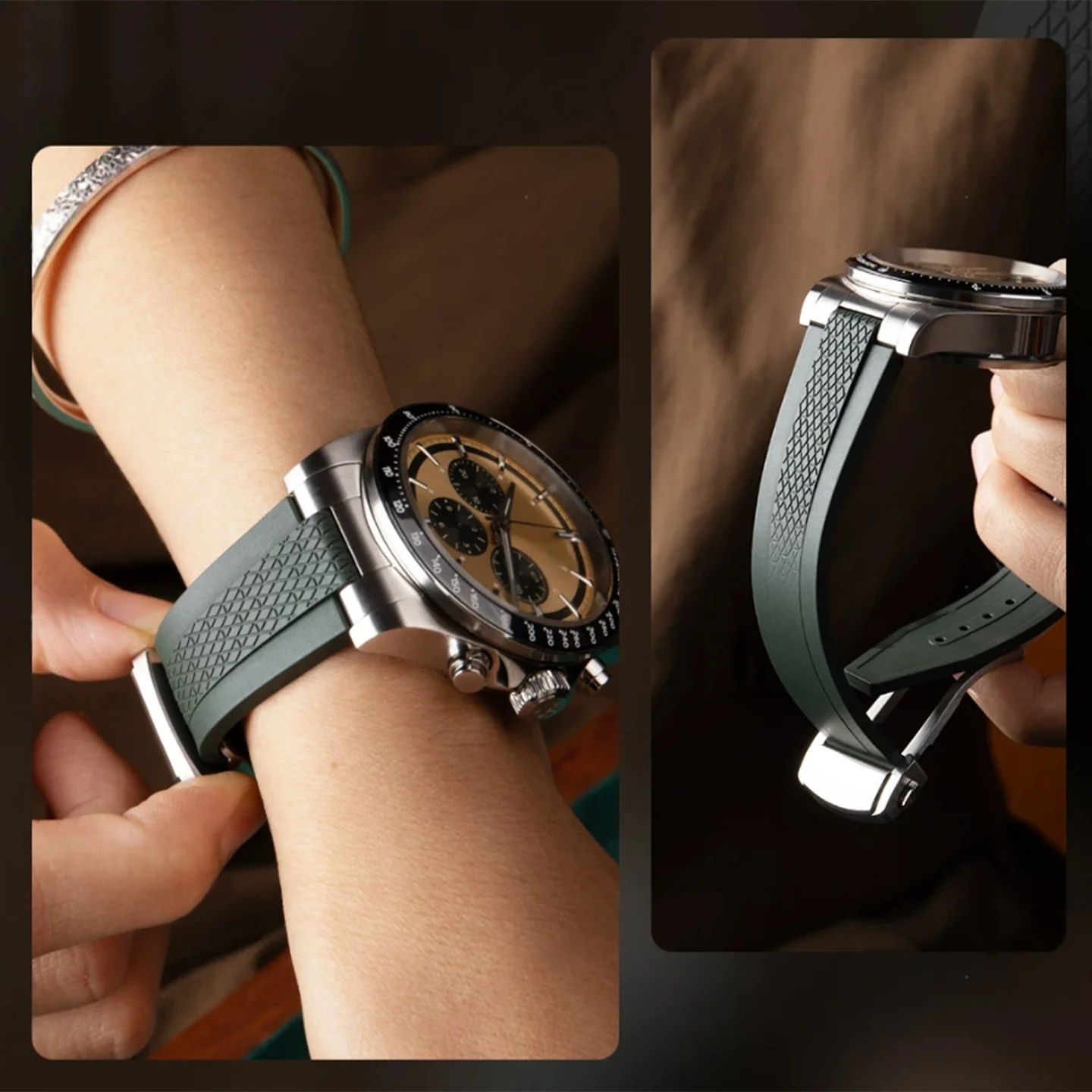 High Quality Fluorous Rubber Watch Strap With Metal Interface For Longines Hydroconquest L3 Conquest Sports Diving Watchband view 2