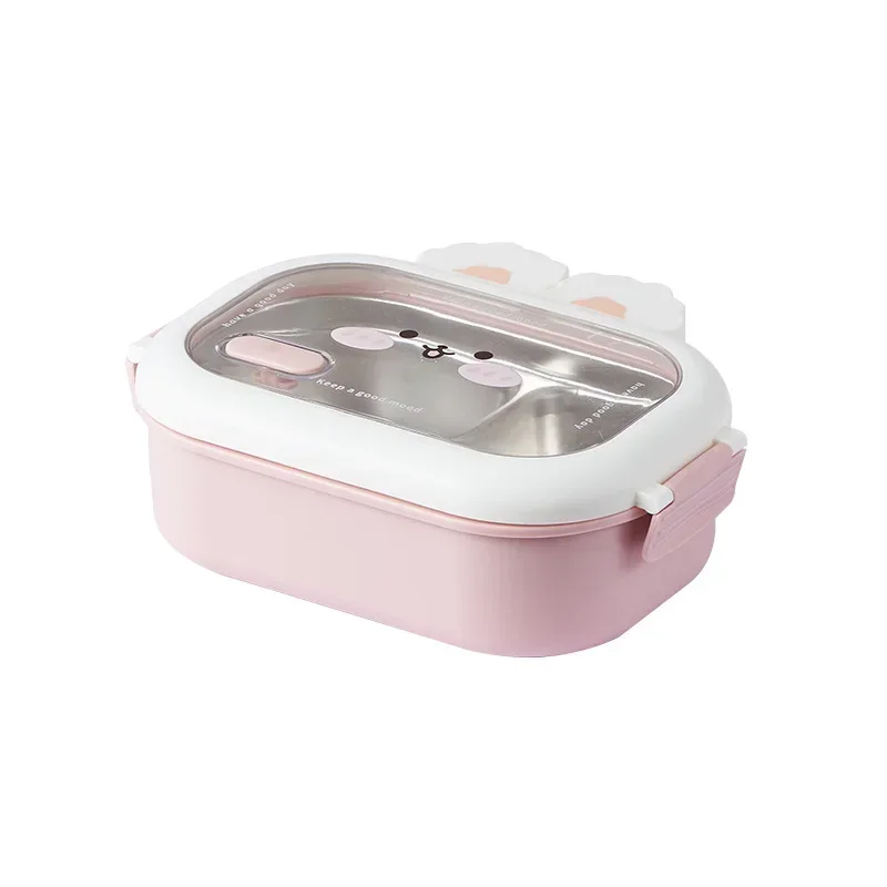Edelstahl-Bento-Box, kreatives Kaninchen-Design, geteilt, versiegelte tragbare Lunchbox mit Schnalle für Kinder, Studenten, süße Geschenke