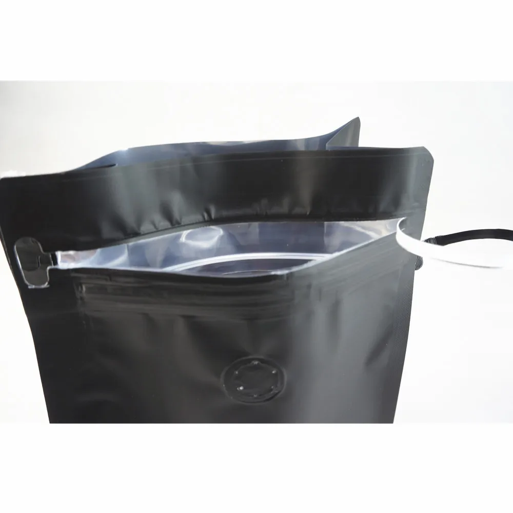 50 Stück schwarze Kaffee-Verpackungsbeutel, Heißsiegel-/flacher Boden, stehend, Aluminiumfolie, Druckverschlussbeutel mit einem Entlüftungsventil, Teeaufbewahrung – Detail 4