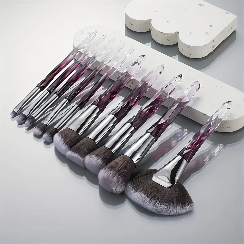 5-10 brocha de maquillaje púrpura, base sintética de calidad, sombra de ojos correctora de contorno en polvo suelto, herramienta de maquillaje profesional