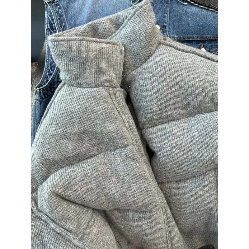 Giacca imbottita in cotone grigio di alta qualità da donna, colletto corto ampio, cappotto ispessito, capispalla imbottito in cotone caldo, inverno