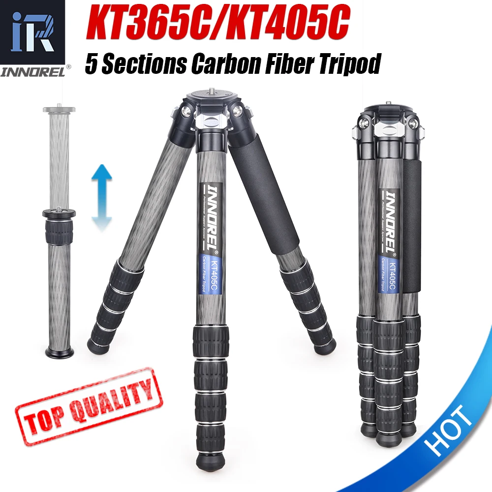 KT365C/KT405C 10 Layers Carbon Fiber Tripod 5 Sections Heavy Duty Stand Low Gravity Ballhead Short Center Column for DSLR Camera