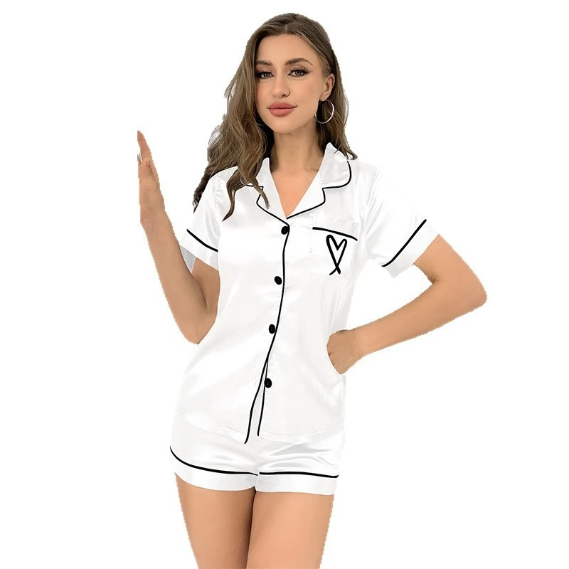 Women Satin Pajama Set Short Sleeve Button Down Shirt Shorts 2Pcs Silky Homewear Sleepwear UPS Air 3-5Day Delivery