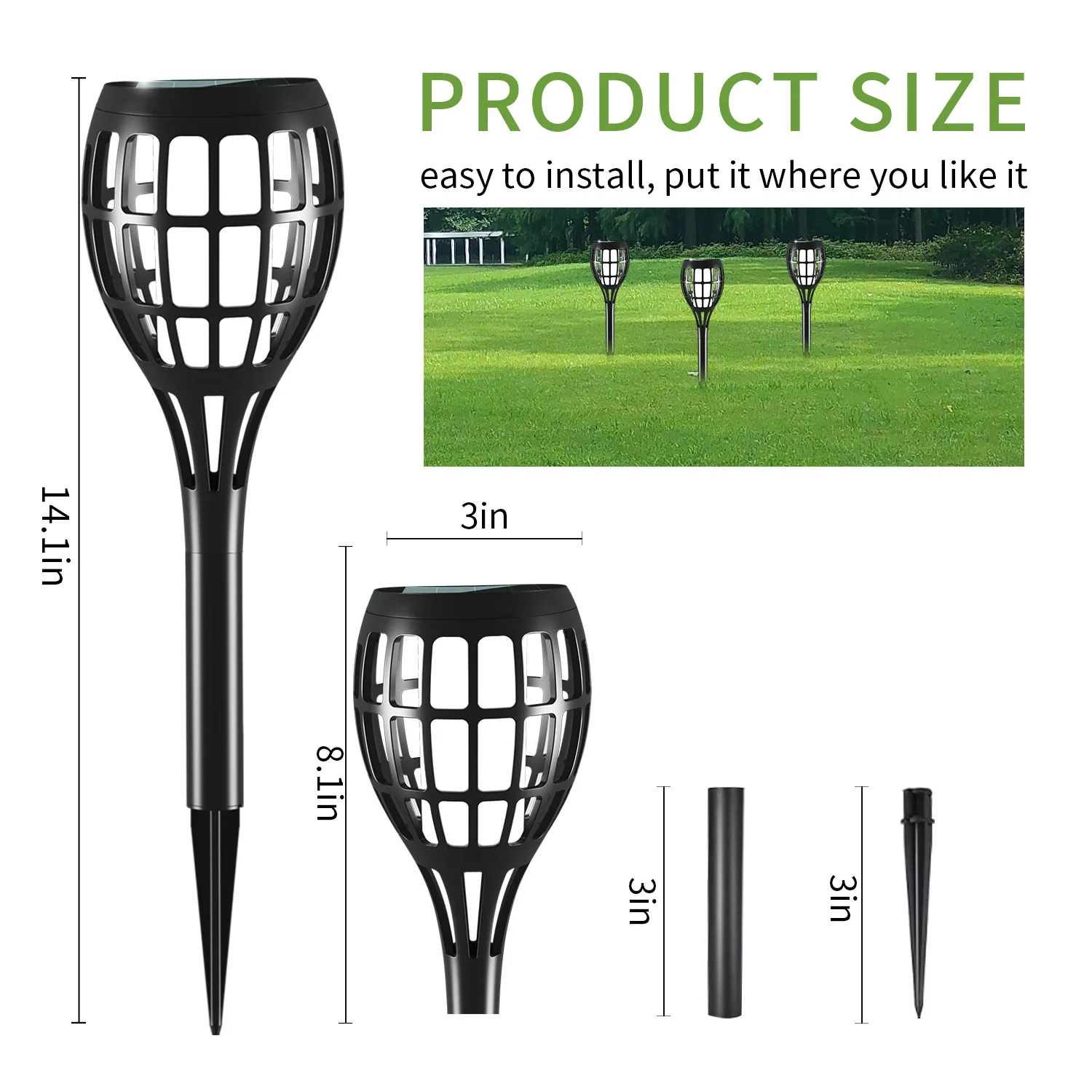 Mini Solar lights outdoor LED Flickering Flames Torches Lights Waterproof Garden Plug in Light Outside Yard  Courtyard Decora