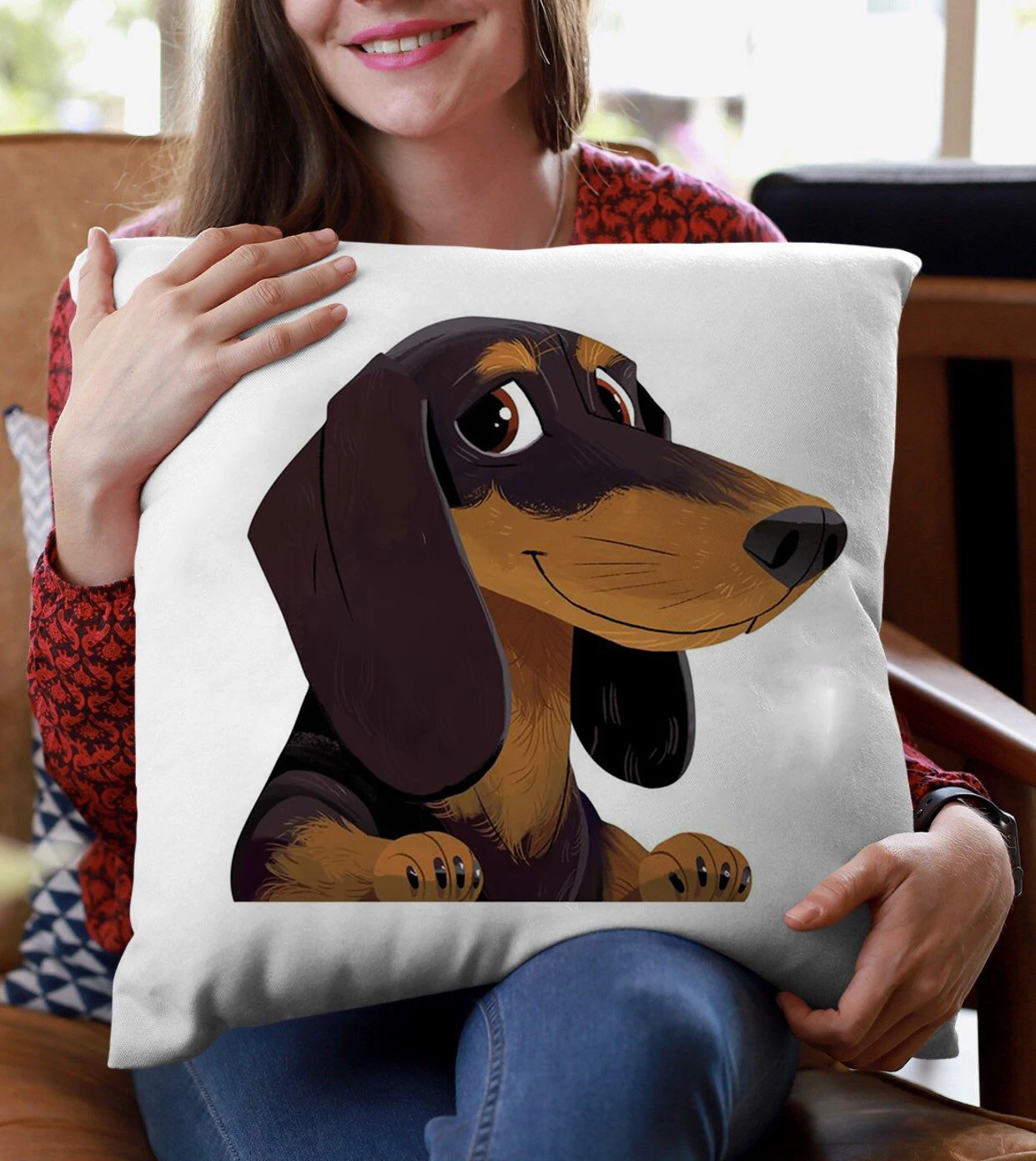 45X45cm Cute Dachshund Dog Art Print Polyester Cushion Cover for Home Living Room Sofa Bedroom Decoration Pillow