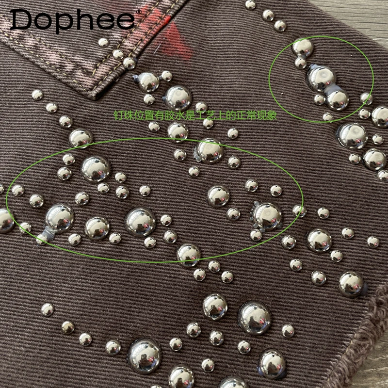 

Men's 2025 Summer New Trendy Beaded Denim Shorts Male Handsome Straight Short Pants Masculinity Stylish Pocket Decoration Shorts