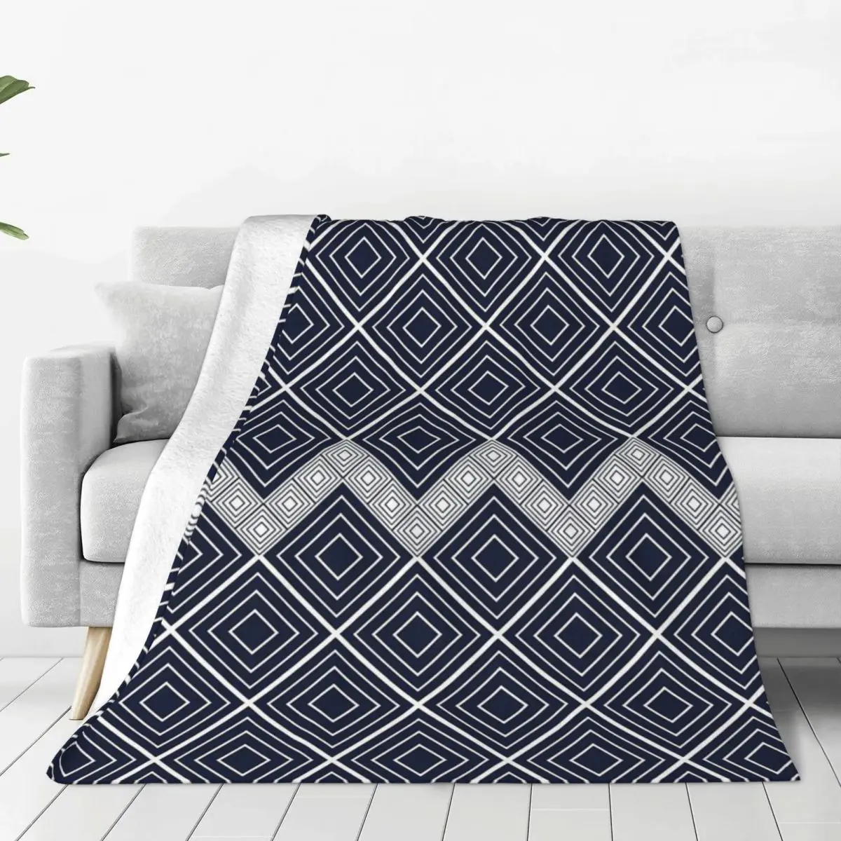 Dark Blue With White Striped On Ethnic Pattern Blankets Fleece Sofa Throw Blankets For Couch Bedding Throws Bedspread Quilt