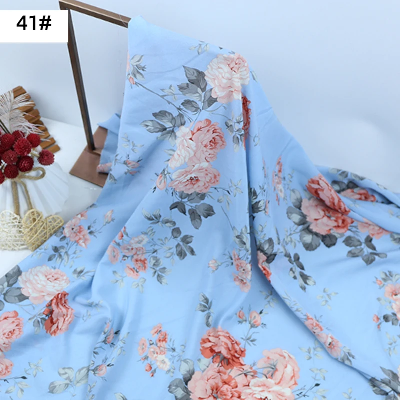 3/5/10m Opaque Large Flower Printed Chiffon Fabric Spring Summer Dress Cloth Floral Material By the Meter