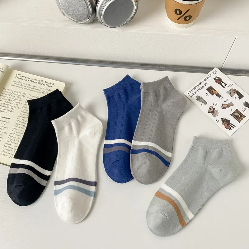 Summer Socks For Men Male Short Socks Stripes Leisure Socks Simple Sport Breathable Low Barrel Socks Soft Skin-Friendly