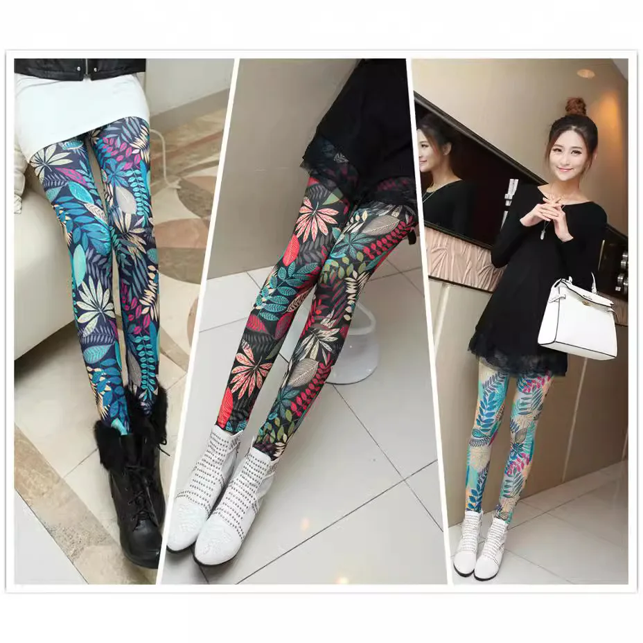 Graffiti Leggings Floral Patterned Print Leggins for Women Leggings Houndstooth Sale Elastic Design Vintage Leggins