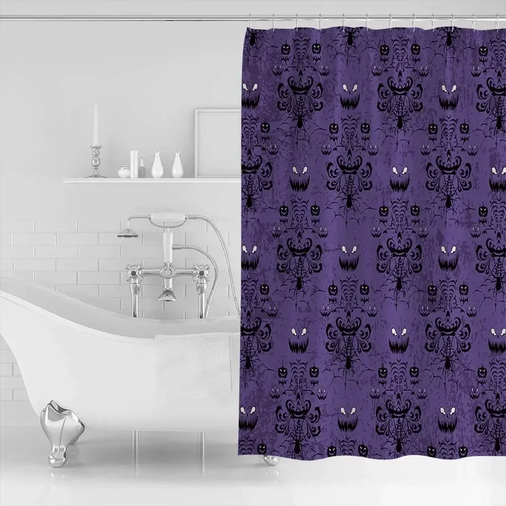 Halloween Mansion Bat With Pumpkin For Fall Polyester Fabric Waterproof Shower Curtains For Bathroom Decor With Hooks