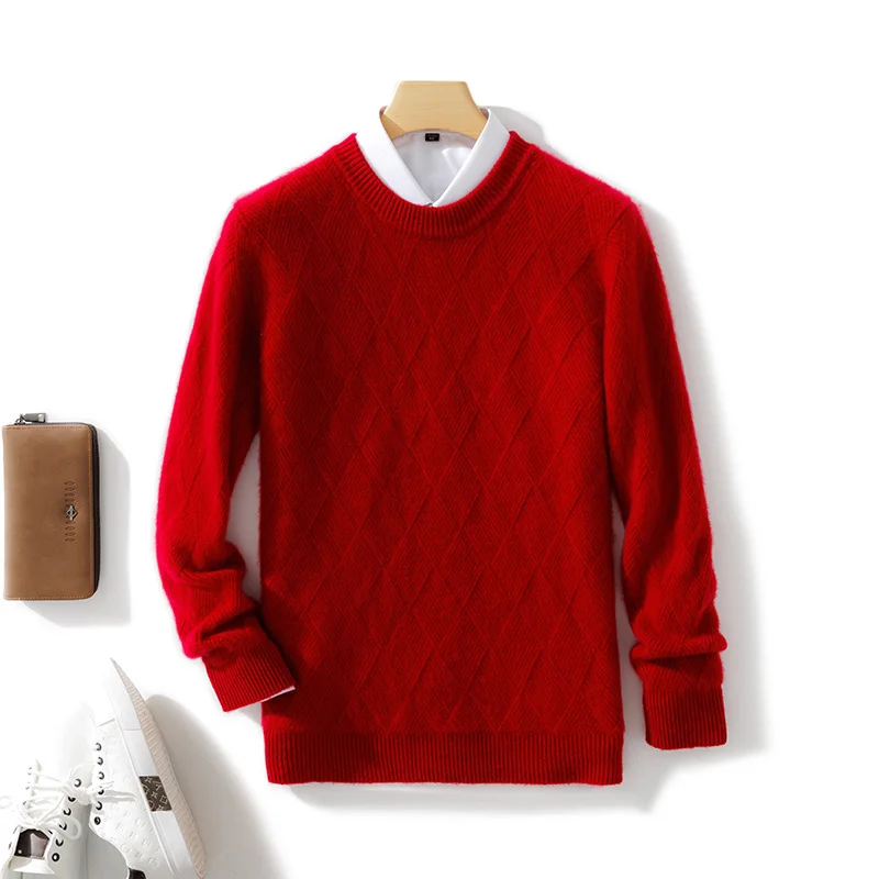 24 autumn and winter new cashmere sweater 100% beautiful slave wool men's round neck pullover knitted warm light luxury solid co