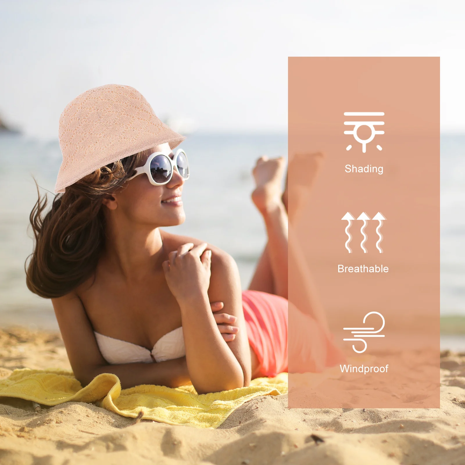 

Hollow Out Women Summer Fisherman Hat Lightweight Durable Large Brim Sun Protection Windproof Outdoor Beach Cap