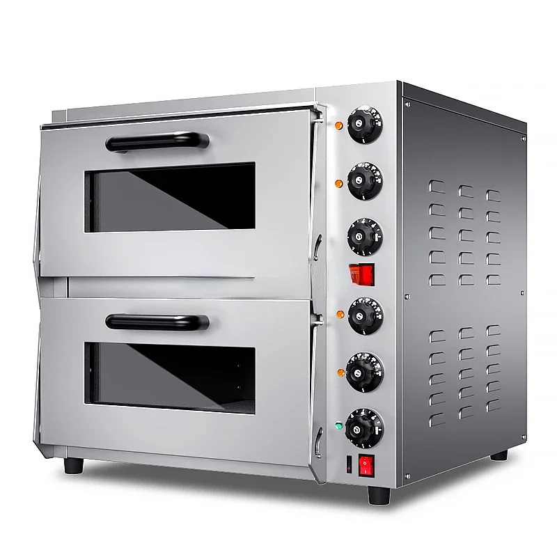 Stainless steel commercial double layer deck electric pizza oven with timing baking bread cake bread with two layers two plates