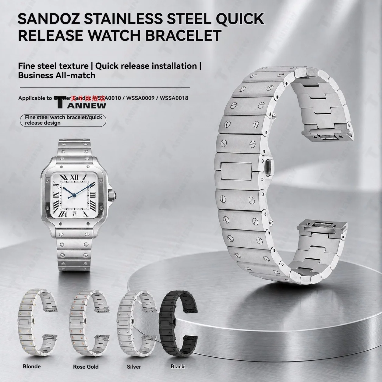 For Cartier Santos WSSA0010 WSSA0009 WSSA0018, Stainless Steel Bracelet 21mm, Replacement Metal Watch Band for Santos Series