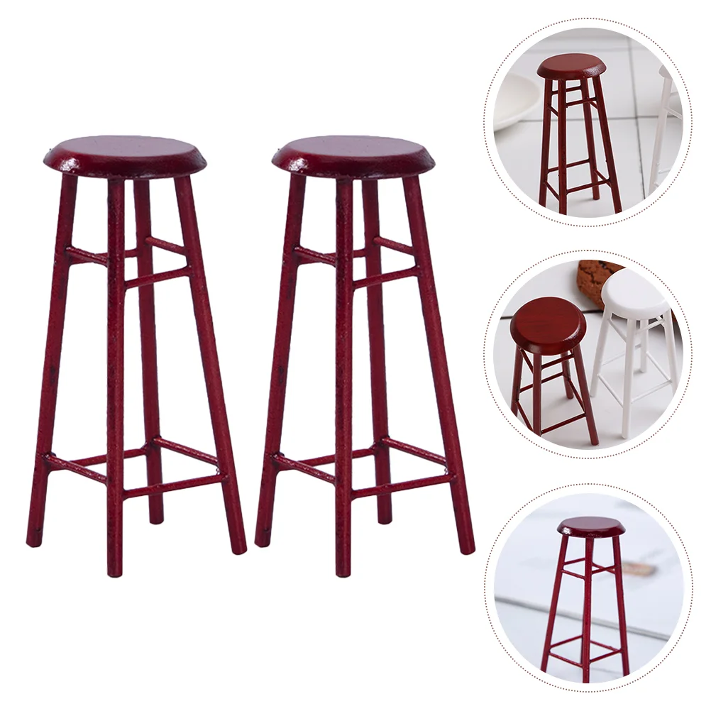 2 Pcs Pedestal Stool Miniature Furniture Model House Adornment Wooden Stools Decor Circle Chair Ornament Small