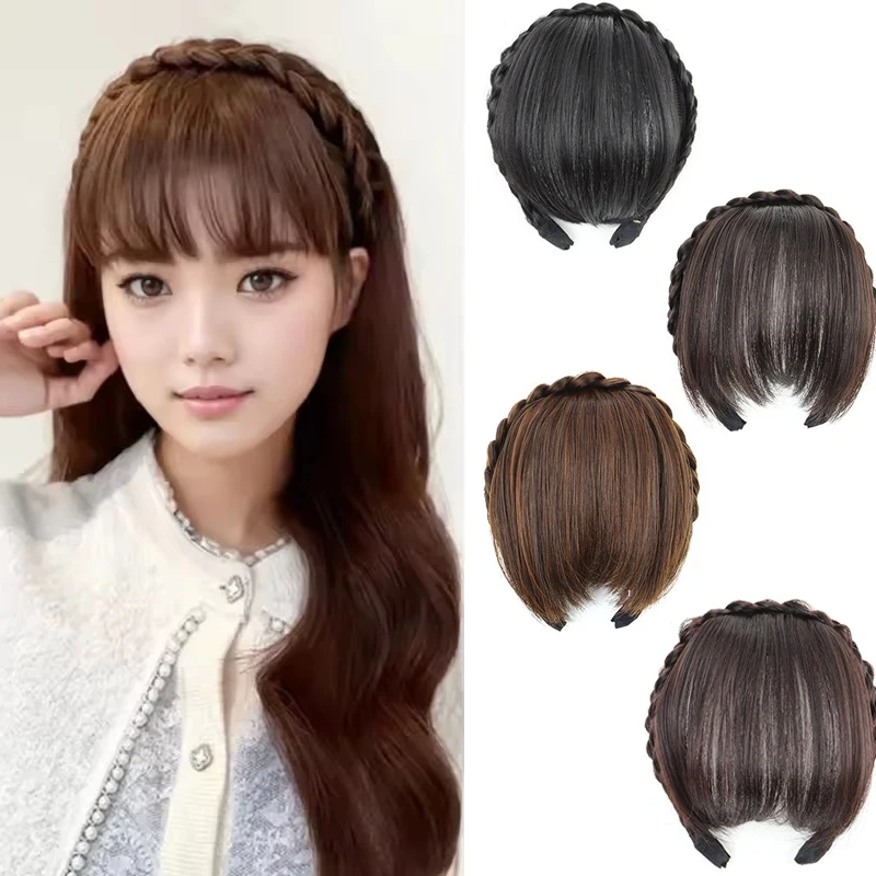 

Synthetic New Hair Accessories With Bangs Braids Headband Hair Extension High Temperature Fiber Fake Hair for Women Daily