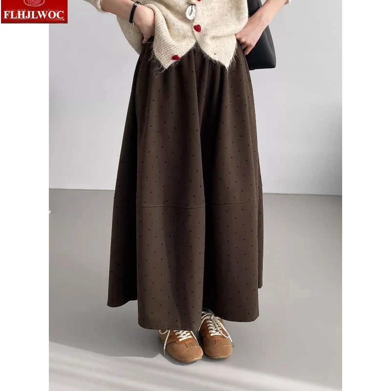 Woolen Skirts New 2026 Spring Autumn Cute Girls Woman All-Match Preppy Style Japanese Design Retro Vintage Long Skirt