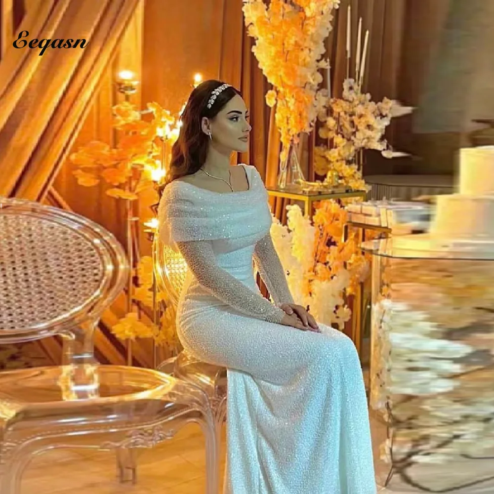 Customized Classy Fitted Prom Dresses Shiny Long Sleeve Glitter Beading Evening Gowns Formal Trumpet Party  فساتين مناسبة رسمية