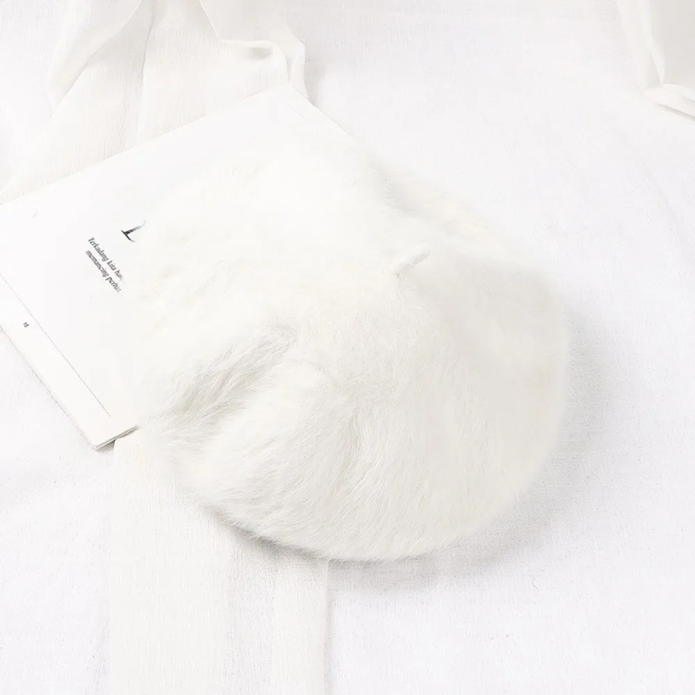 Fashion Solid Color French Beret Hat Flat Crown Soft Newsboy Beanie Hat Furry Warm Lining Painter Beret Hat For Women