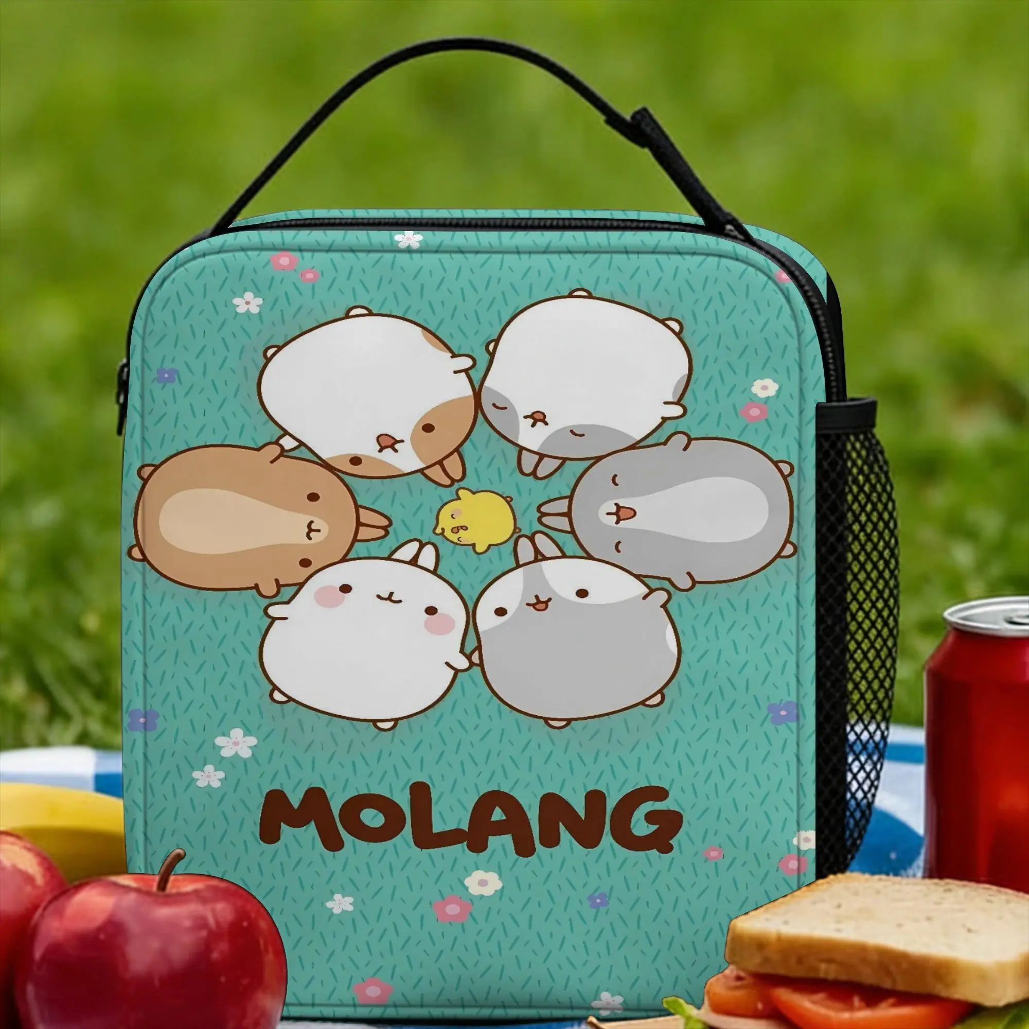 Molang Funny Cartoon Lunch Bag  Portable Lunch Box Adult School Graphic Cooler Bag Fashion Oxford Tote Food Bags