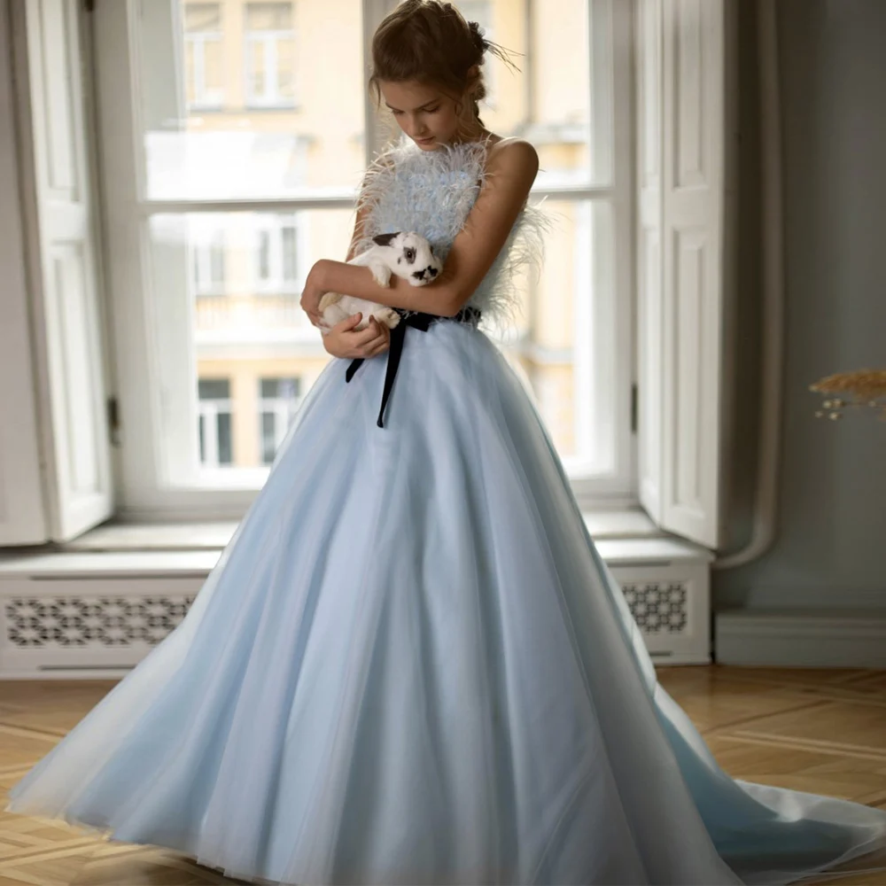 A Line Chic Sleeveless Flower Girl Dresses Court Train Scoop Baby Birthday Dress Floor Length 2023 Spring Платья для девочек-цве