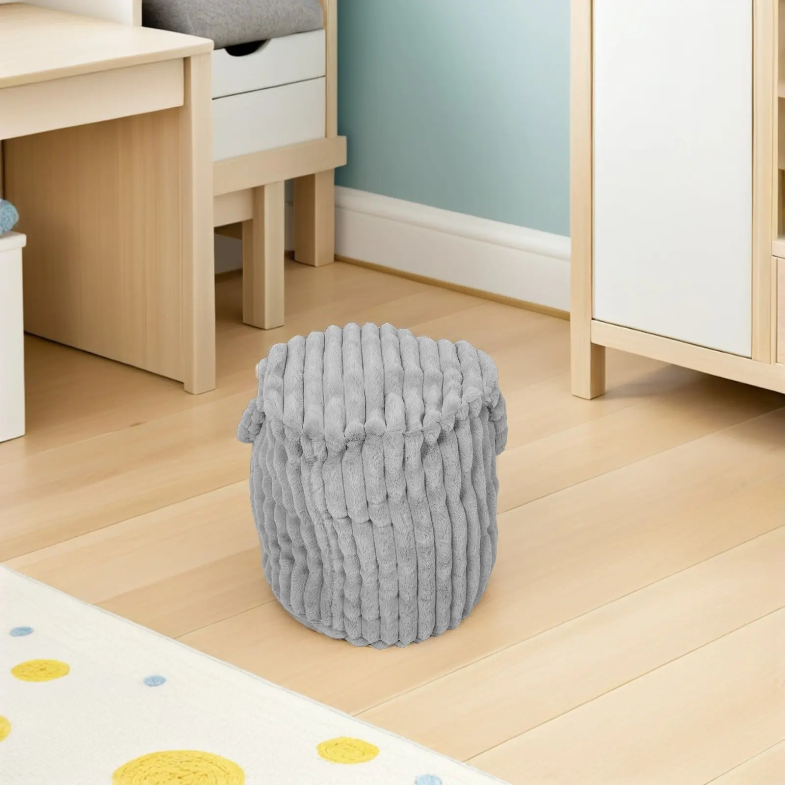 Grey Round Pouf Cover – Washable Ottoman Slipcover for Footstool, Floor Pouf & Chair – Living Room Bedroom Decor
