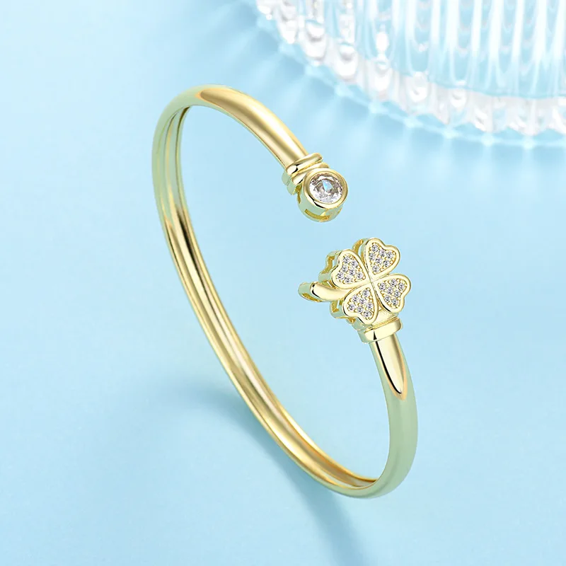 999 pure silver four leaf clover diamond inlaid open bracelet design, high-end and fashionable women's bracelet gift wholesale