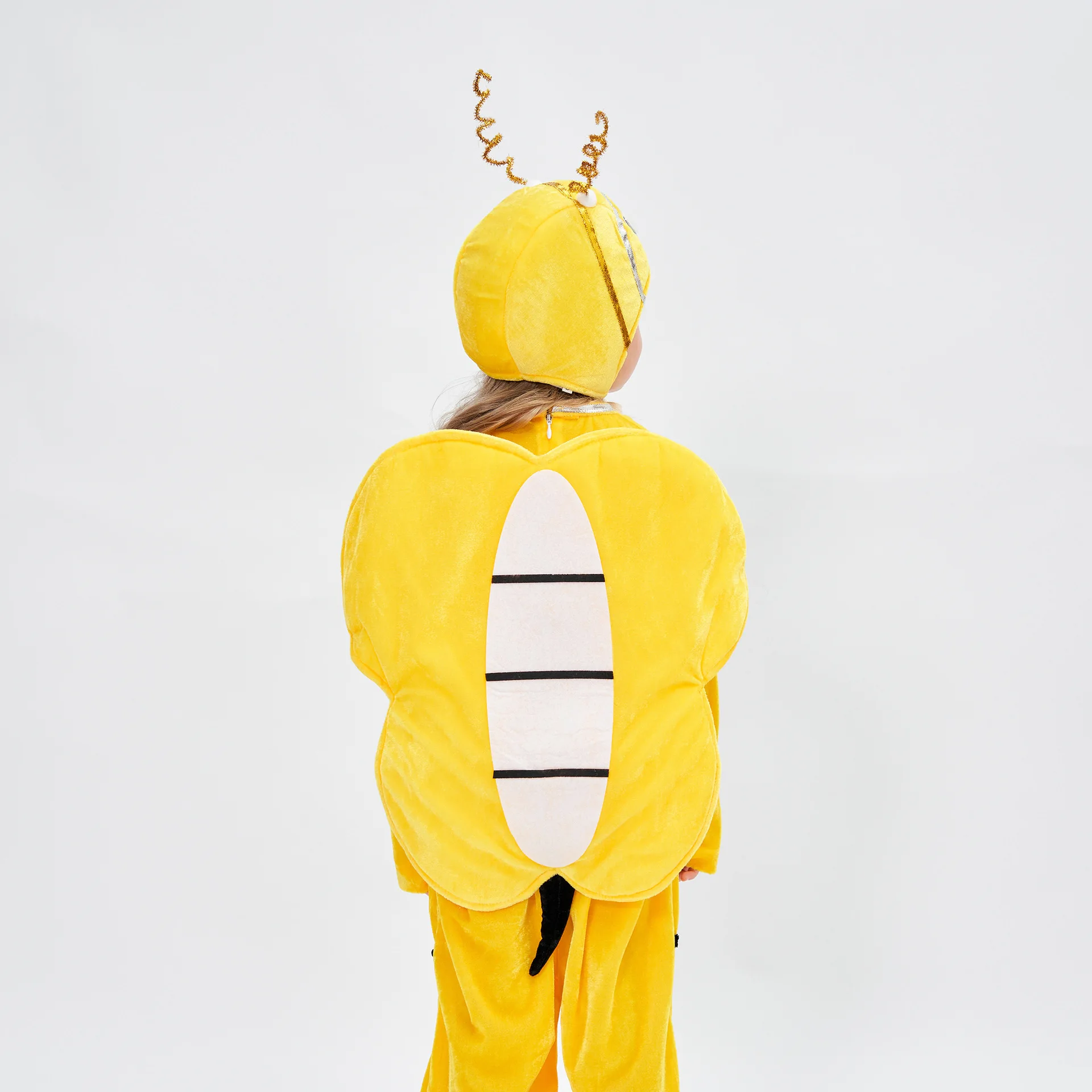 Kleine Bee Kids Cosplay Kostuums Voor Meisjes Jongens Nieuwe Schattige Gouden Fluwelen Jumpsuit Met Hoed Sets Feest Podium Voorstelling Kostuum