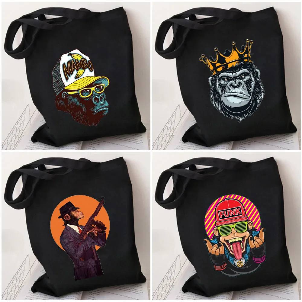 Pop Funny Monkey Trippy Hippy Gorilla Cool King Kong Women Canvas Tote Bag Shoulder Shopper Cotton Harajuku Eco Shopping Handbag