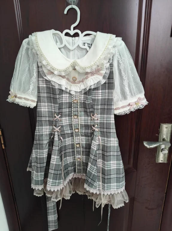 

2026 New Original Bow Tie Lace Pearl Collar Shirt Slim Fit Short Sleeve Tops and Shorts Sweet Cute Two-Piece Set for Girls